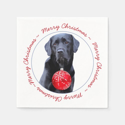 Black Labrador Merry Christmas Cute Dog Black Lab Napkins