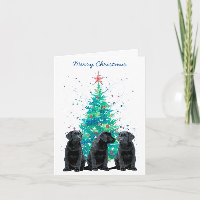Black Labrador Merry Christmas Cute Dog Puppy Holiday Card (Front)