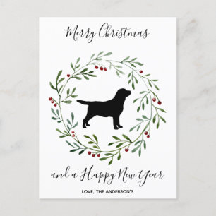 Black Labrador Merry Christmas- Labrador Retriever Holiday Postcard