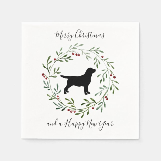 Black Labrador Merry Christmas- Labrador Retriever Napkins (Front)
