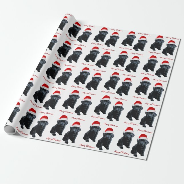 Black Labrador Merry Christmas Puppy Santa Dog Wrapping Paper (Unrolled)