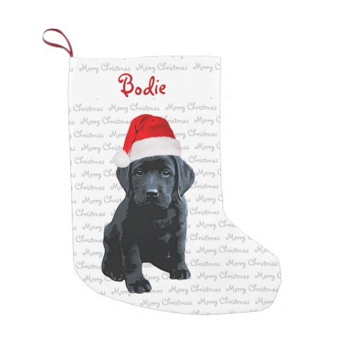 Black Labrador Merry Christmas Santa Dog Puppy Small Christmas Stocking