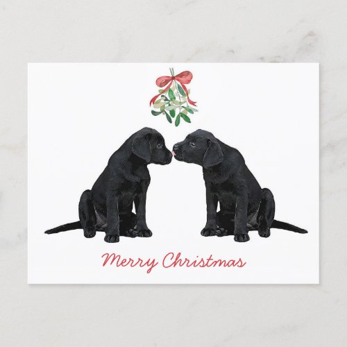 Black Labrador Mistletoe Cute Dog Puppy Holiday Postcard