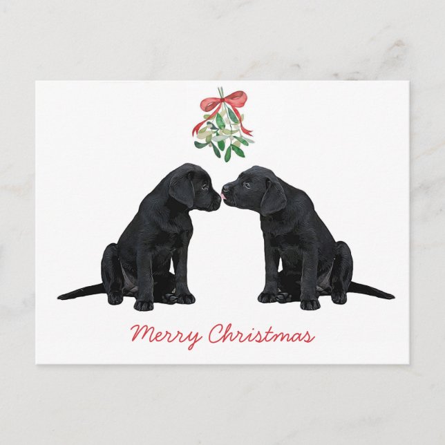 Black Labrador Mistletoe Cute Dog Puppy Holiday Postcard (Front)