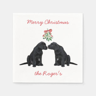 Black Labrador Mistletoe Cute Dog Puppy Napkins