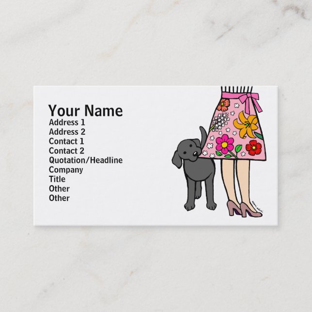 Black Labrador & Mom's Skirt Cartoon Business Card (Front)