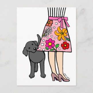 Black Labrador & Mom's Skirt Cartoon Postcard