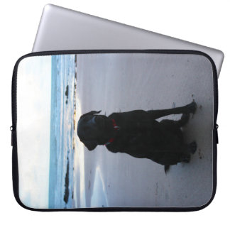 Black Labrador on a beach Laptop Sleeve