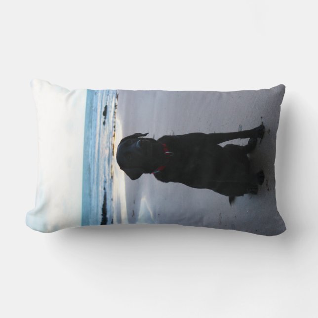 Black Labrador on a beach Lumbar Pillow (Front)