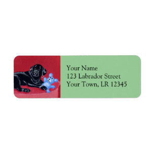 Black Labrador on the green couch Label