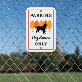 Black Labrador Outline Autumn Parking Metal Sign