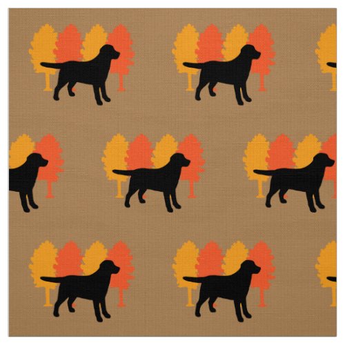 Black Labrador Outline Autumn Trees Toffee Fabric