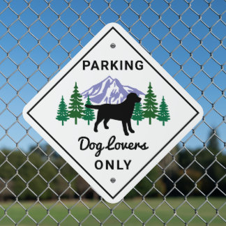Black Labrador Outline Evergreen Parking Metal Sign