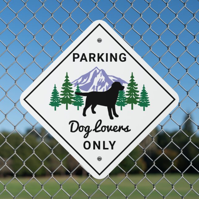 Black Labrador Outline Evergreen Parking Metal Sign (In Situ(Fence))