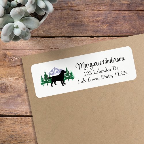 Black Labrador Outline Evergreen Return Address Label