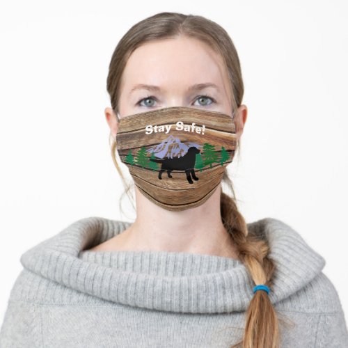 Black Labrador Outline Evergreen Trees Adult Cloth Face Mask