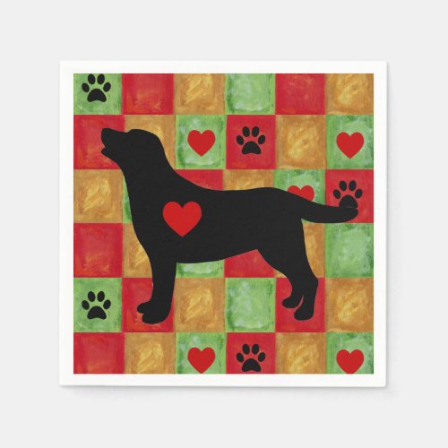 Black Labrador Outline Mosaic and Hearts Napkins