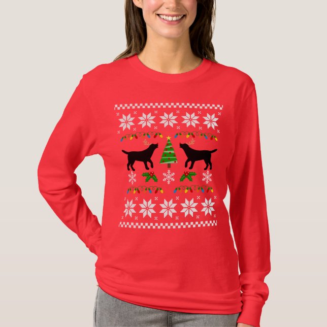 Black Labrador Outline Ugly Christmas T-shirt (Front)