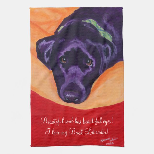 Black Labrador Painting Kitchen Towel (Vertical)