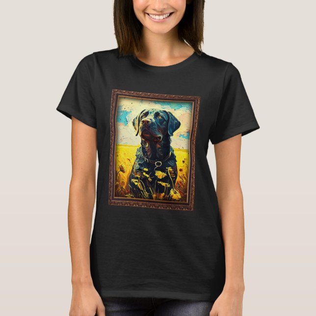 Black Labrador Painting Sunflower Flower Mom Women T-Shirt (Front)