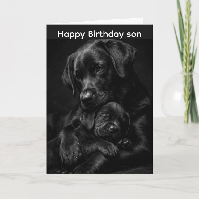 Black Labrador, parent and child, Hug of love Card (Front)
