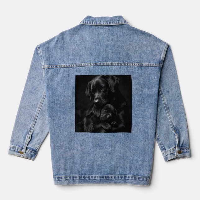 Black Labrador, parent and child, Hug of love Denim Jacket (Back)