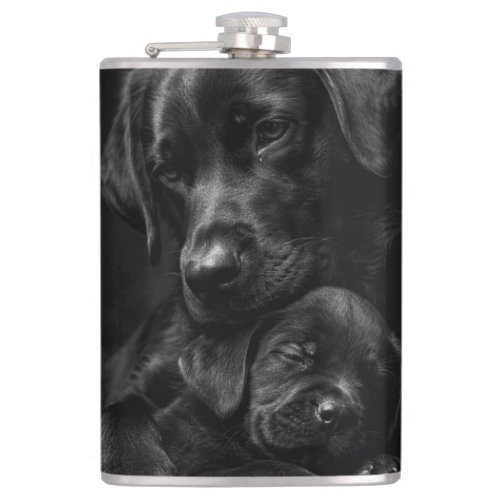 Black Labrador, parent and child, Hug of love Flask