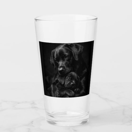 Black Labrador, parent and child, Hug of love Glass