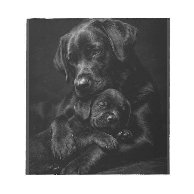 Black Labrador, parent and child, Hug of love Notepad (Front)