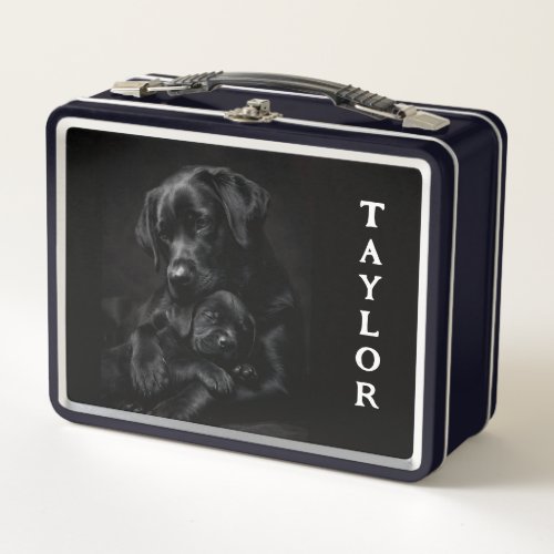 Black Labrador, parent and child, Metal Lunchbox