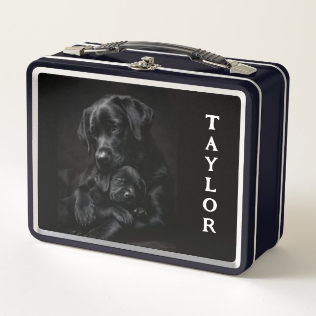 Black Labrador, parent and child, Metal Lunchbox (Front)