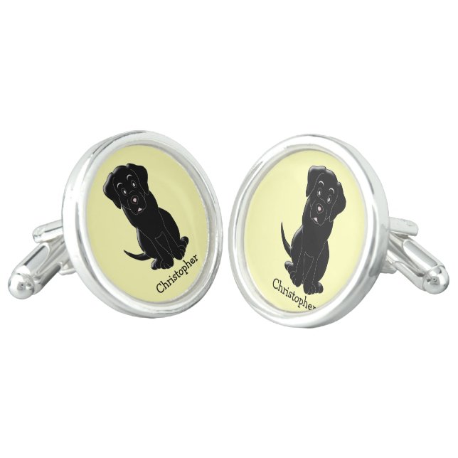 Black Labrador Personalized Cufflinks (Angled)