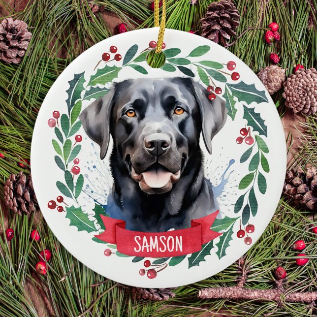 Black Labrador Personalized Cute Christmas Dog Ceramic Ornament (Creator Uploaded)