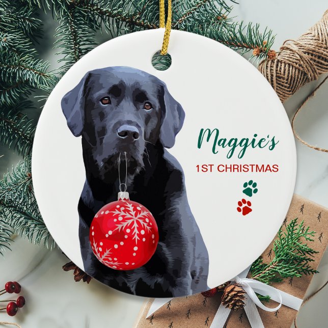 Black Labrador Personalized Cute Dog Christmas Ceramic Ornament (Creator Uploaded)