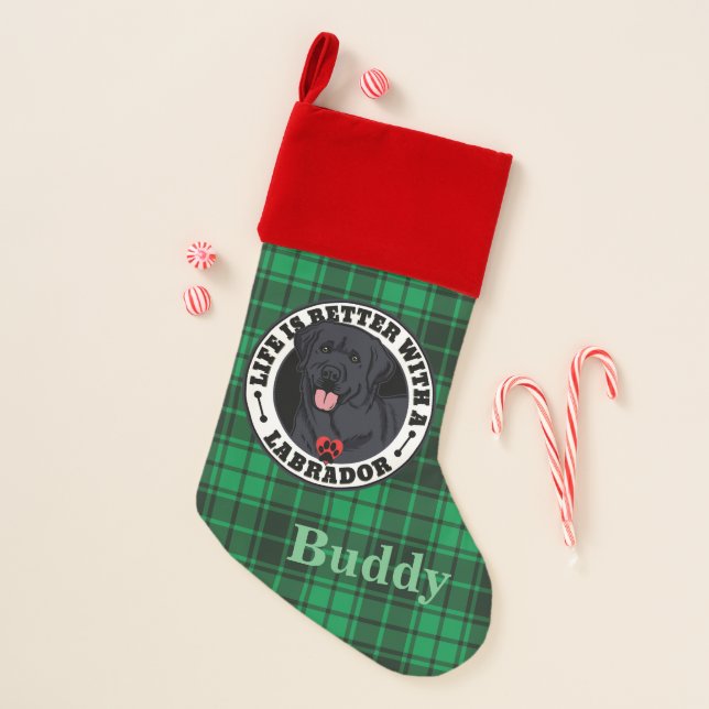 Black Labrador Personalized Life Is Better Christmas Stocking (Front)