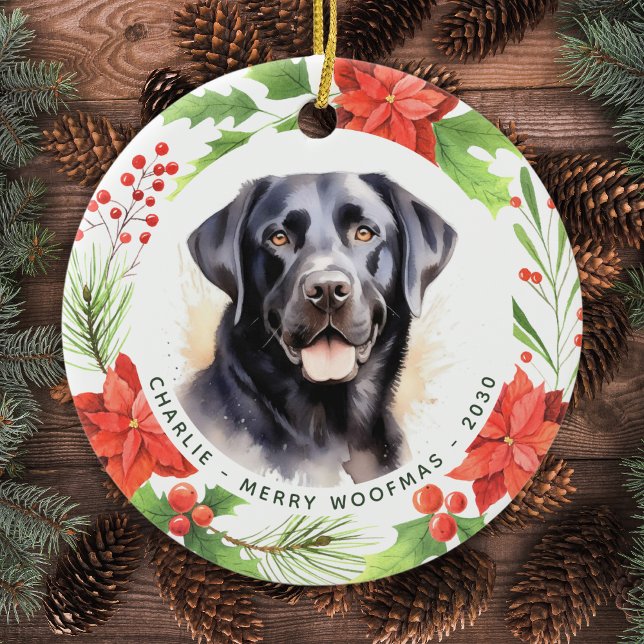 Black Labrador Personalized Pet Dog Christmas Ceramic Ornament (Creator Uploaded)