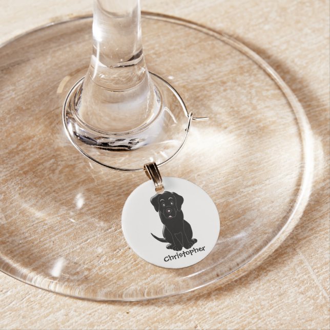 Black Labrador Personalized Wine Glass Charm (In Situ)