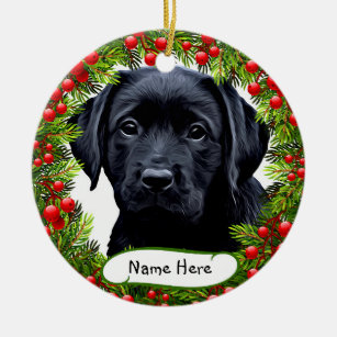 Black Labrador Pet Dog Wreath Ceramic Ornament