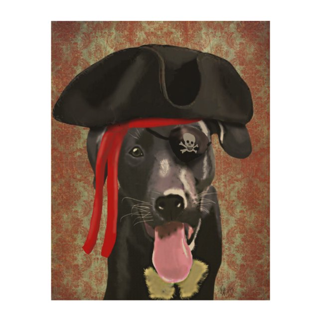Black Labrador Pirate Dog Wood Wall Art (Front)