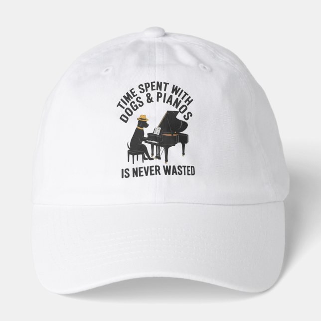 Black Labrador Playing Piano - Time Spent with Dog Hat (Front)
