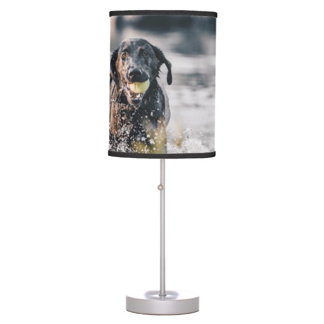 Black Labrador Plays Fetch In Water Table Lamp (Front)