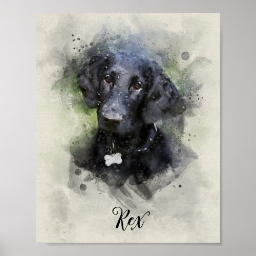  Black Labrador portrait cute watercolor Poster