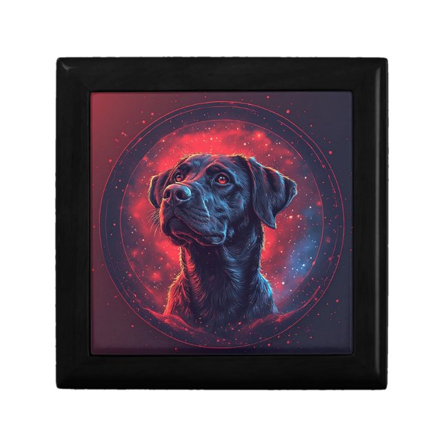 Black Labrador Portrait in a Cosmic Space Gift Box (Front)