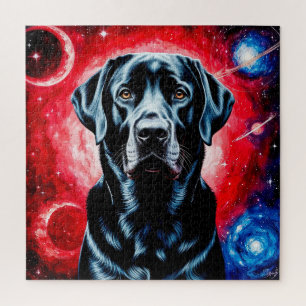 Black Labrador Portrait in a Cosmic Space Jigsaw Puzzle