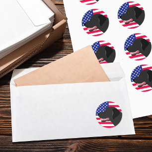 Black Labrador Profile US Flag Classic Round Sticker