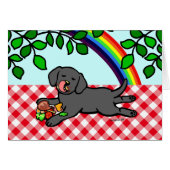 Black Labrador Puppy and Hamburger (Front Horizontal)