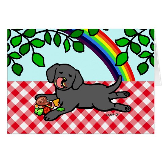 Black Labrador Puppy and Hamburger (Front Horizontal)