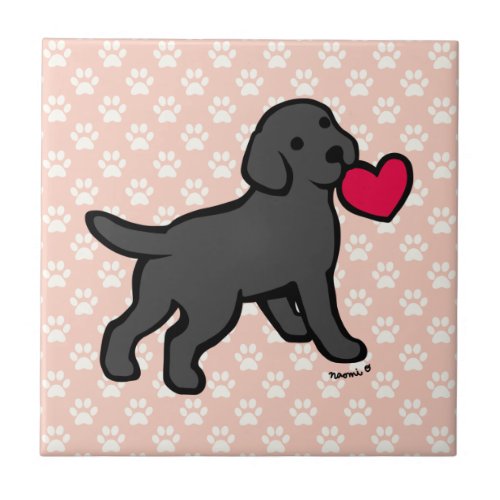 Black Labrador Puppy and Red Heart Ceramic Tile