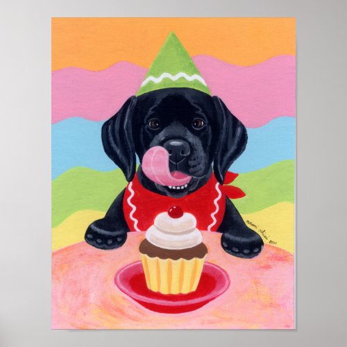 Black Labrador Puppy Birthday Cupcake Artwork Poster