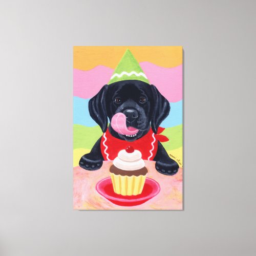 Black Labrador Puppy Birthday Cupcake Canvas Print